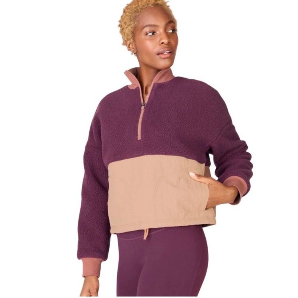 Fabletics Mallory Fleece Pullover Women’s Size XL‎ Burgundy Mahogany Sherpa